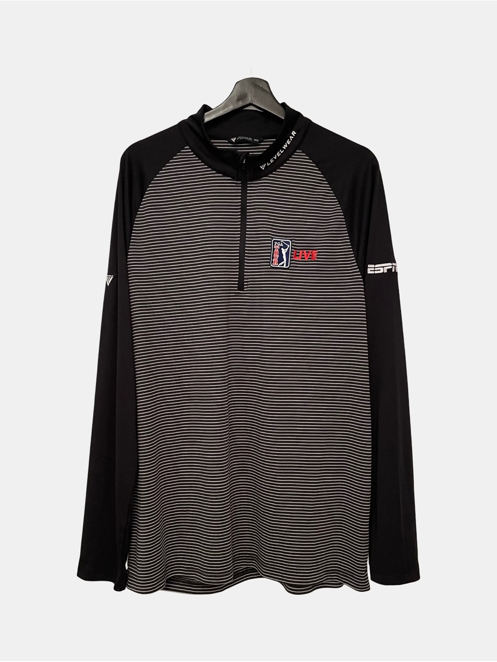 Levelwear PGA Tour Live 1/4 zip Golf Shirt Mens XL Black White Stripe ESPN